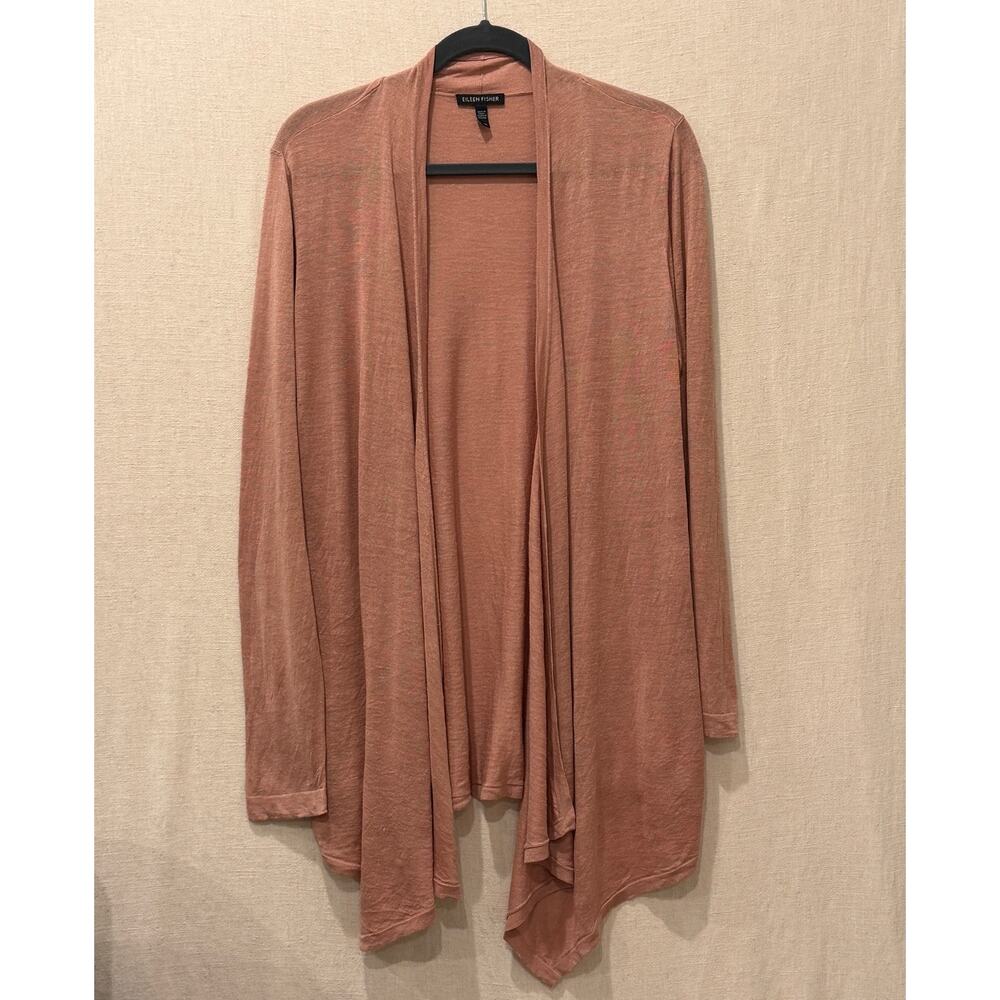 Eileen Fisher Silk Linen Open Cardigan Dusty Pink Size L‎ Lightweight Layering